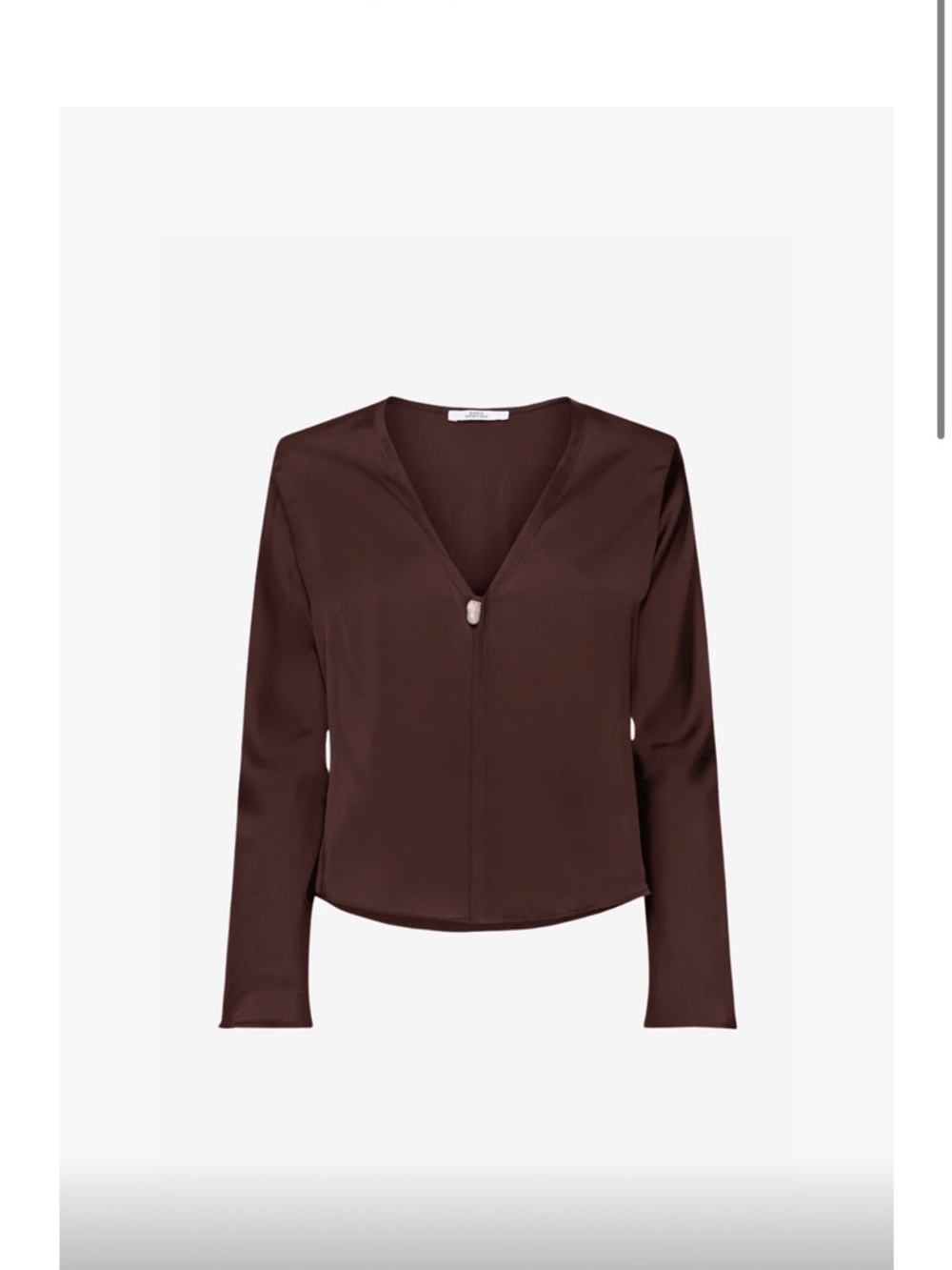 Sara Cristina Chocolate Brown jersey V-Neck top with baroque pearl closure